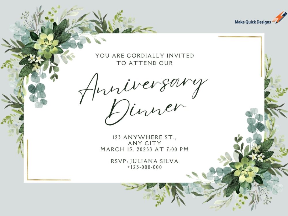 Custom anniversary invitations for weddings, corporate events, and celebrations